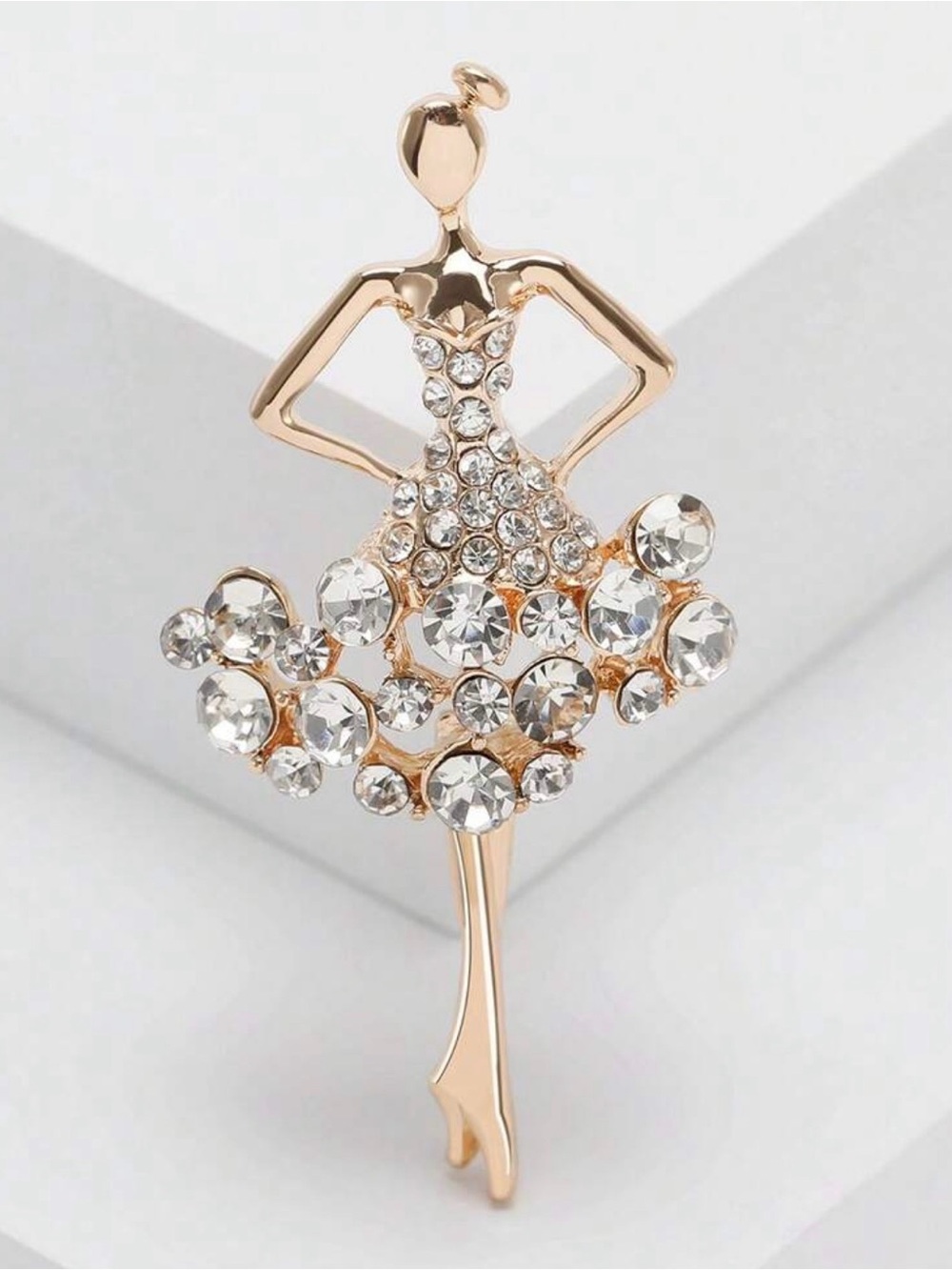Gold-Tone Crystal Ballerina Brooch - Elegant Women Jewelry